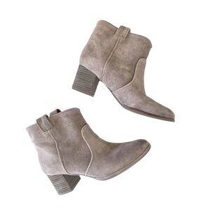 Jeffrey Campbell Ranger Suede Leather Stacked Heel Ankle Boot Taupe Grey 8.5